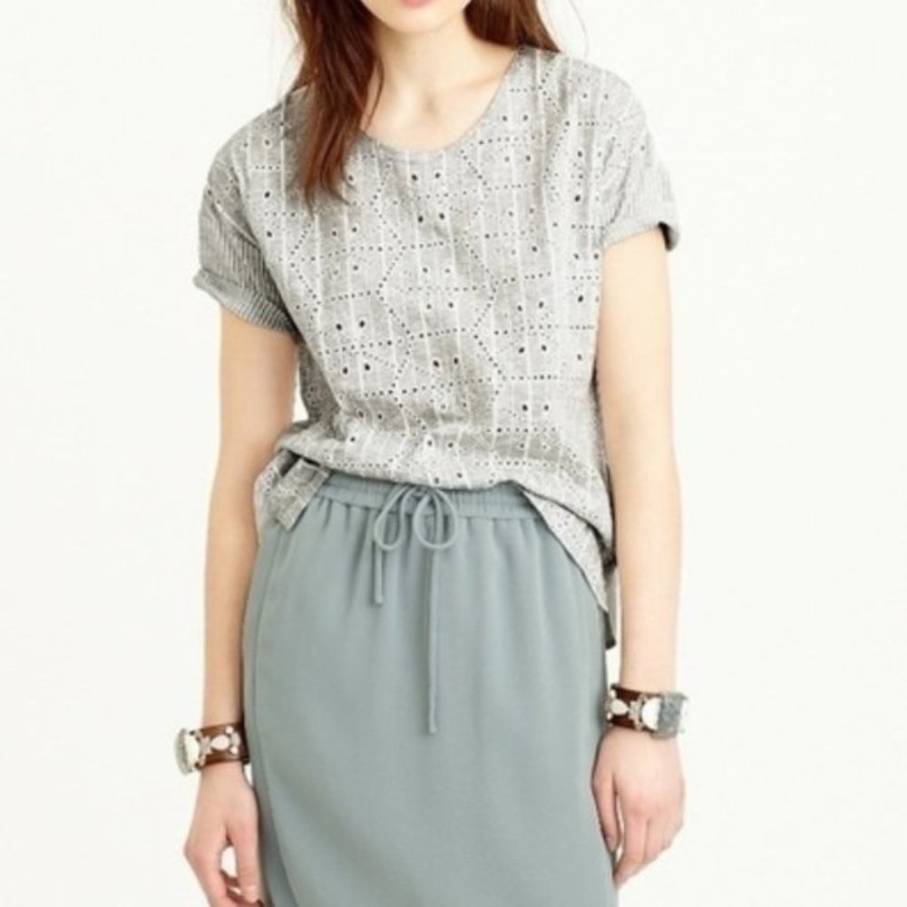 J. Crew Woven Cotton Eyelet Tee Gray M